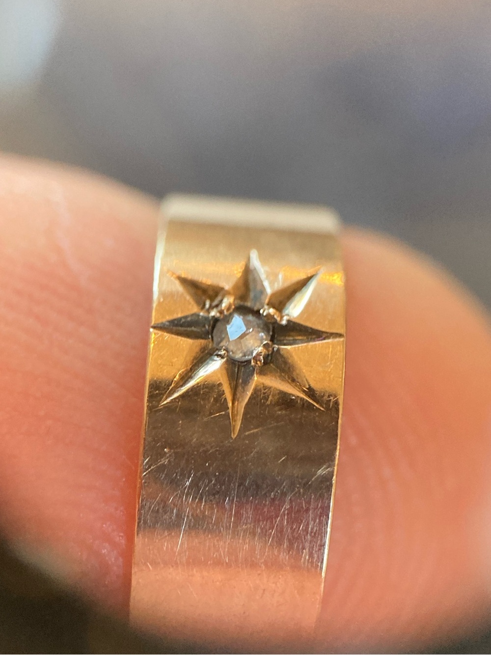 Antique Victorian Starburst Diamond Wide Band Ring, Tiny Size - Picture 3 of 17